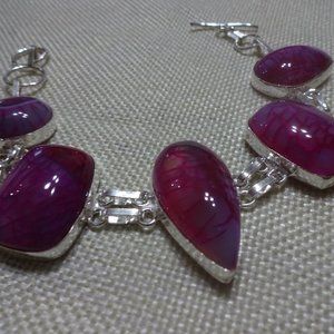 Gorgeous "PINK DRAGONS VEIN AGATE" Handmade Sterling Bracelet Size 8" #439B